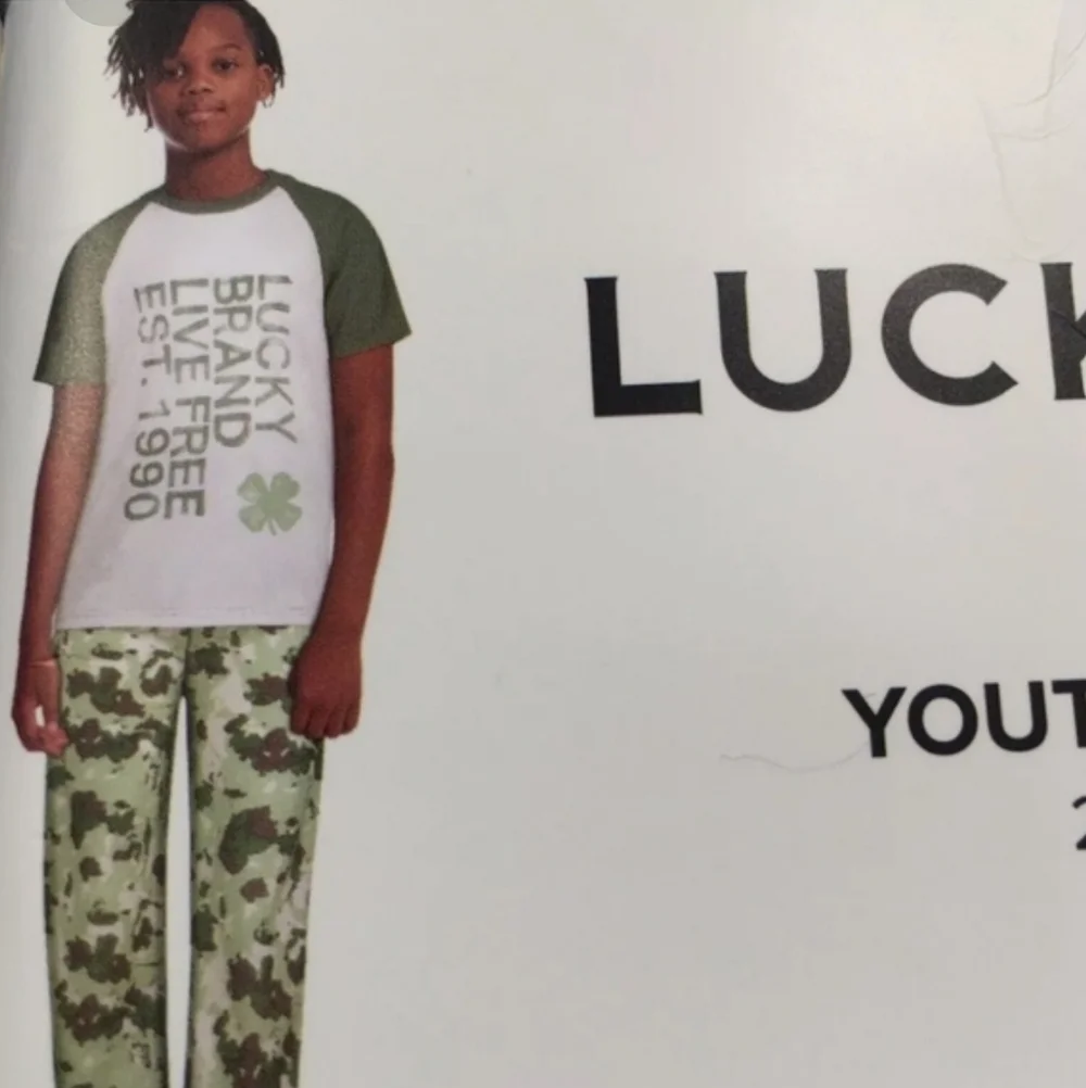 Lucky Brand New Boy's Size Medium 10/12 4 Pece PJ Set 2 Tee's Short & Pant